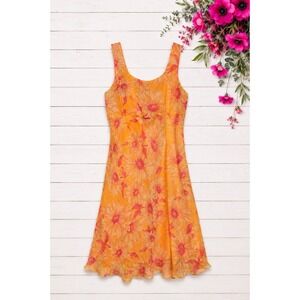 La Rue 39 Vintage 100% Silk Orange and Pink Floral  Dress festival coquette